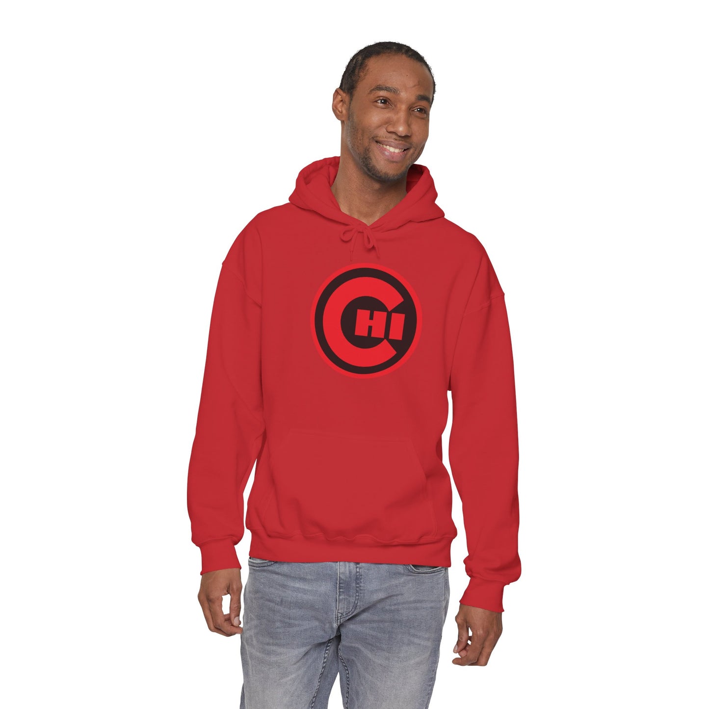 CHI Circle Logo Hoodie – Retro Red Chicago Emblem Sweatshirt