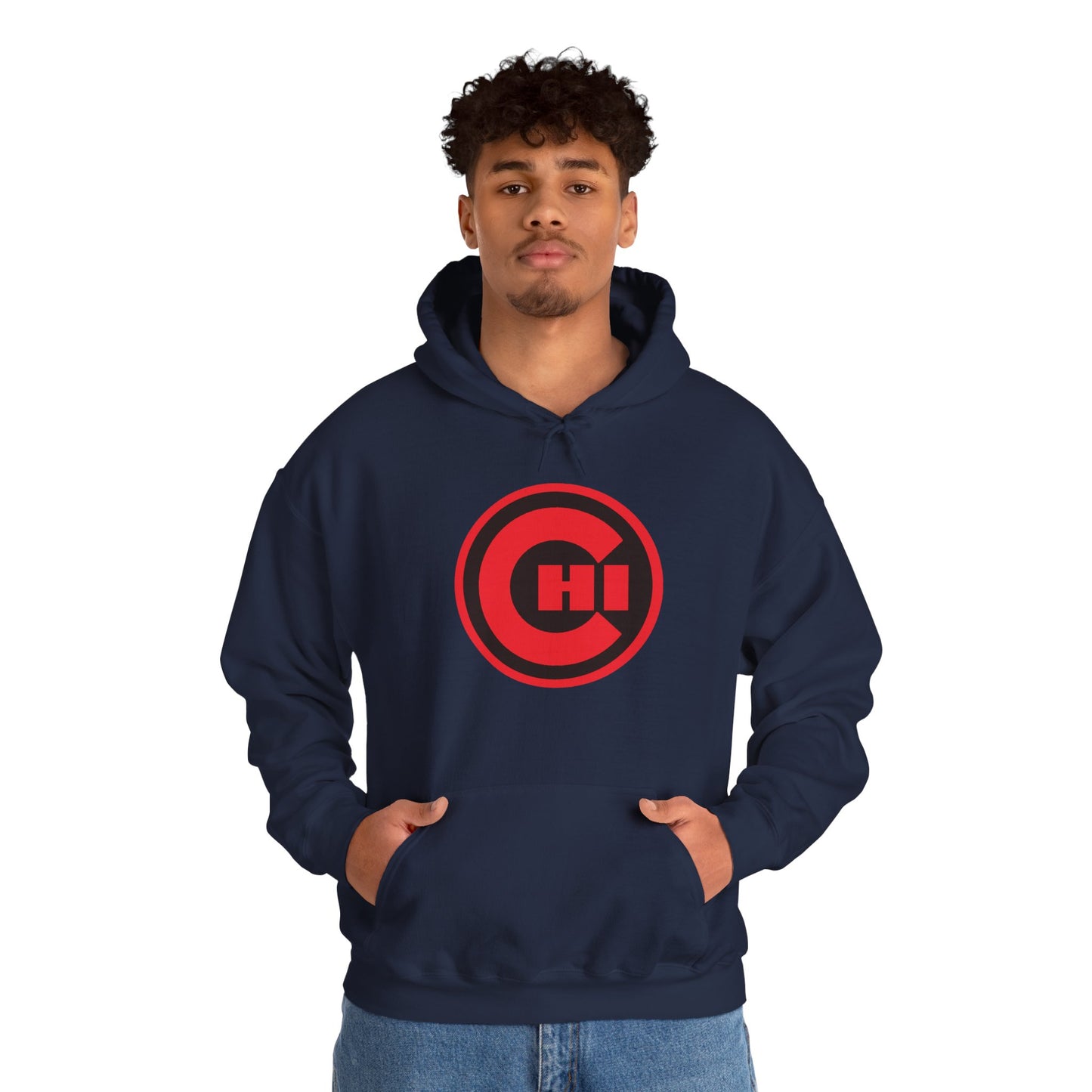 CHI Circle Logo Hoodie – Retro Red Chicago Emblem Sweatshirt