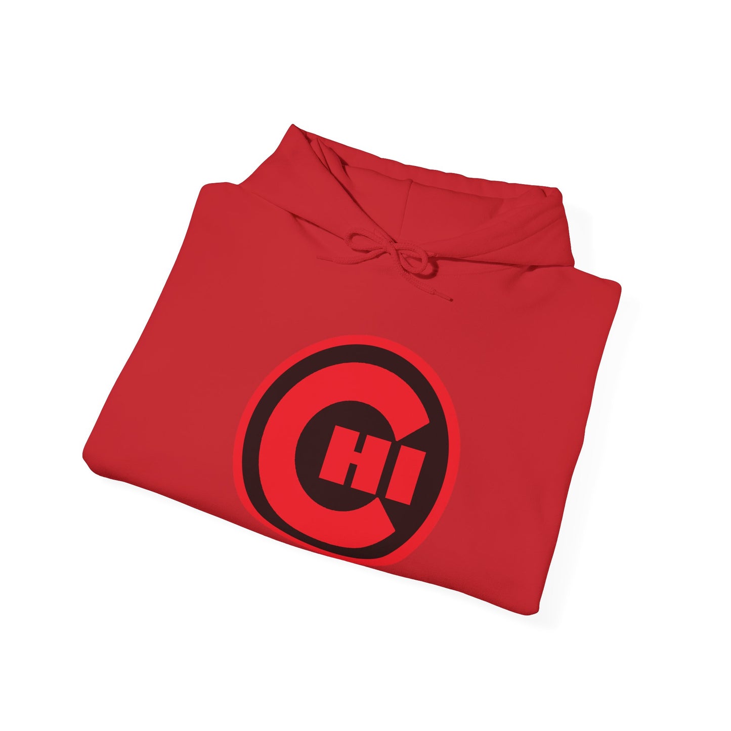 CHI Circle Logo Hoodie – Retro Red Chicago Emblem Sweatshirt