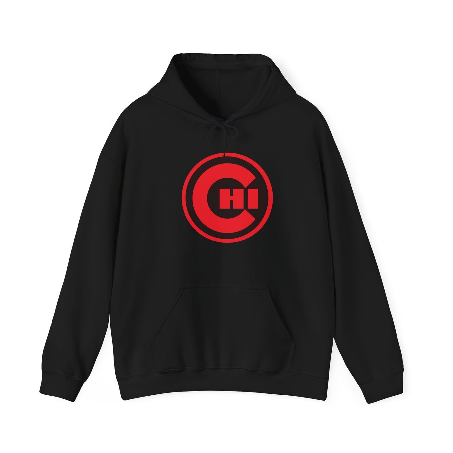 CHI Circle Logo Hoodie – Retro Red Chicago Emblem Sweatshirt