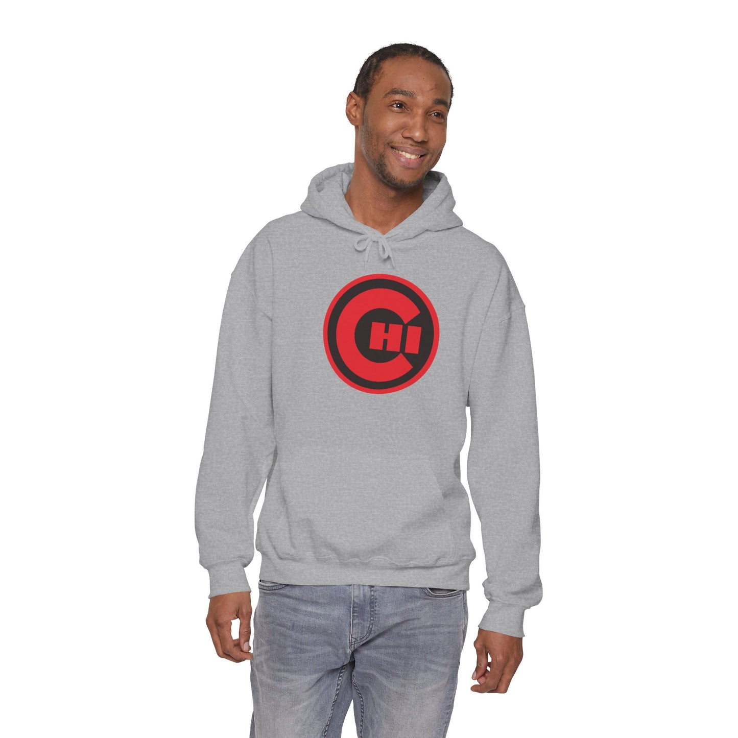 CHI Circle Logo Hoodie – Retro Red Chicago Emblem Sweatshirt