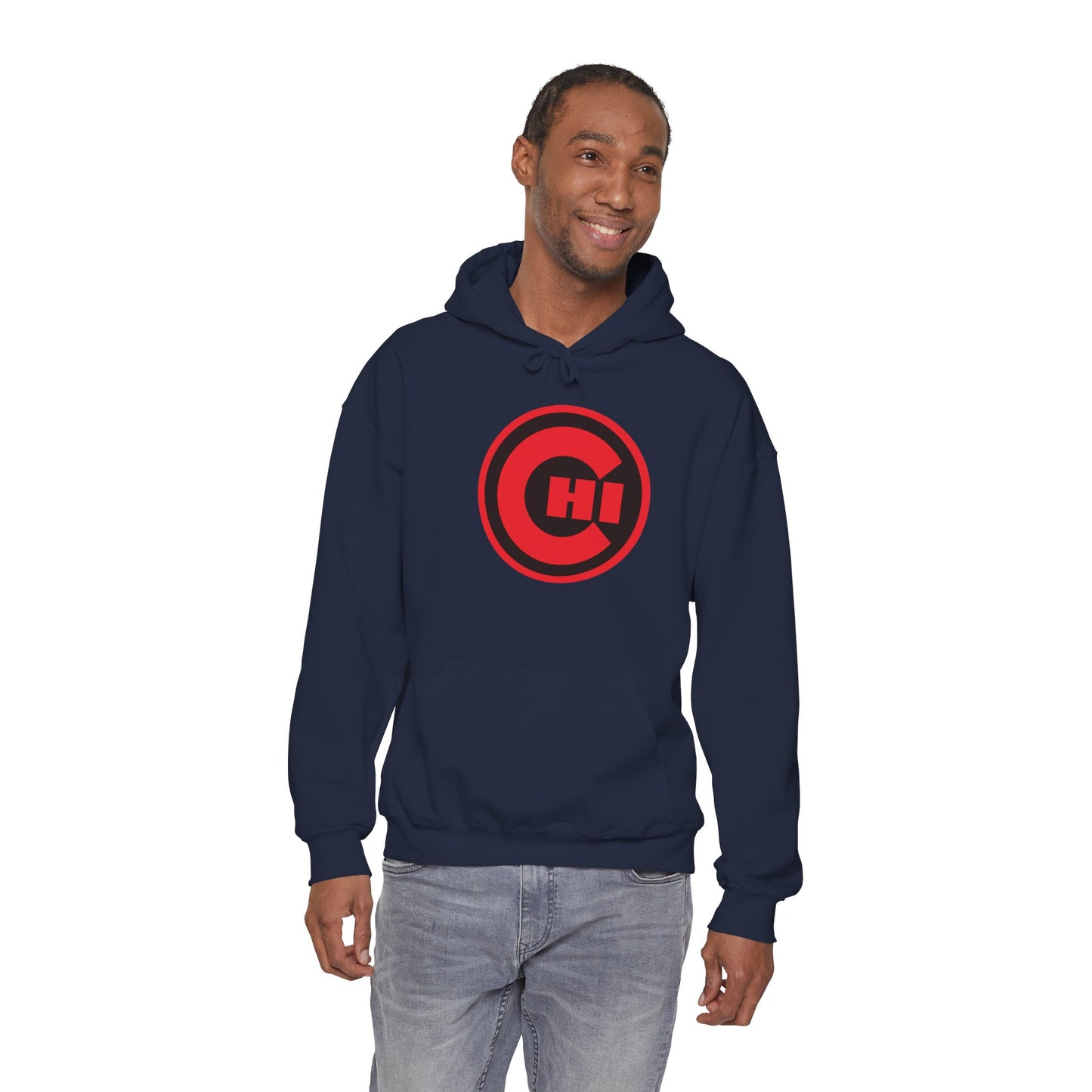 CHI Circle Logo Hoodie – Retro Red Chicago Emblem Sweatshirt