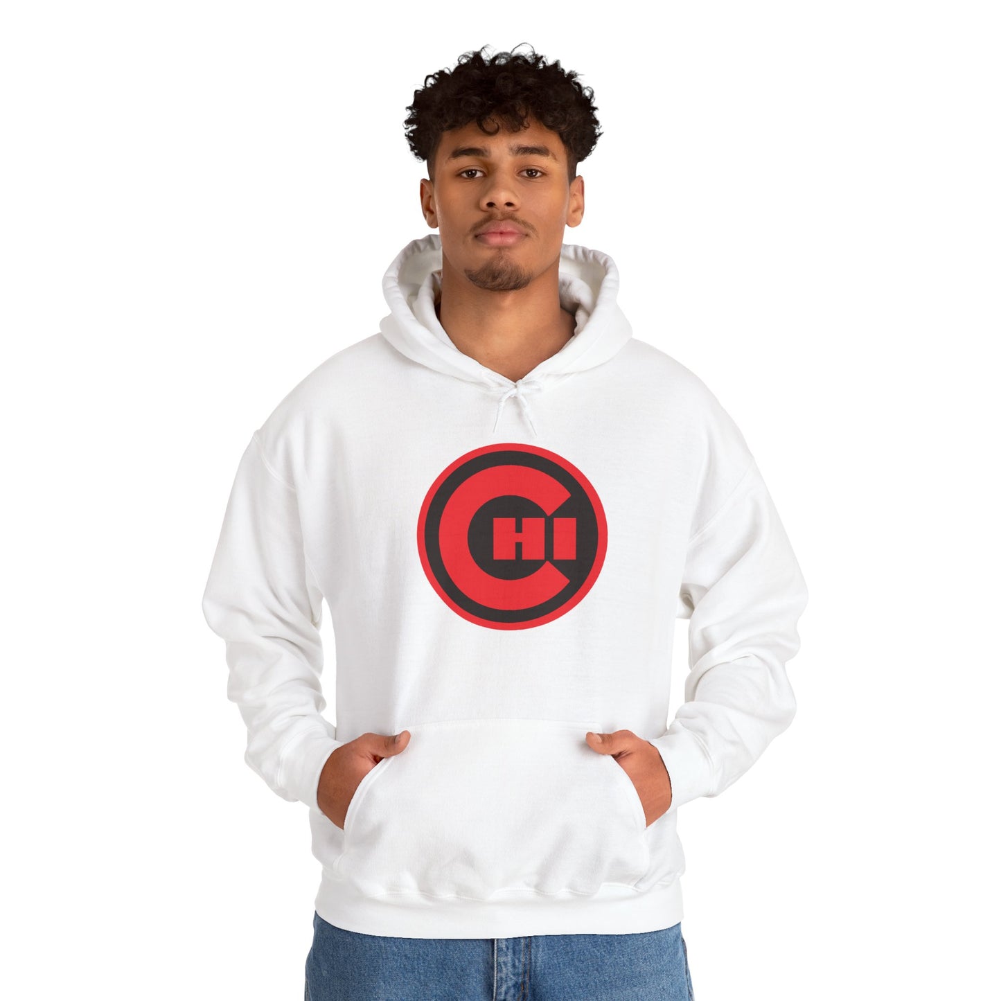 CHI Circle Logo Hoodie – Retro Red Chicago Emblem Sweatshirt