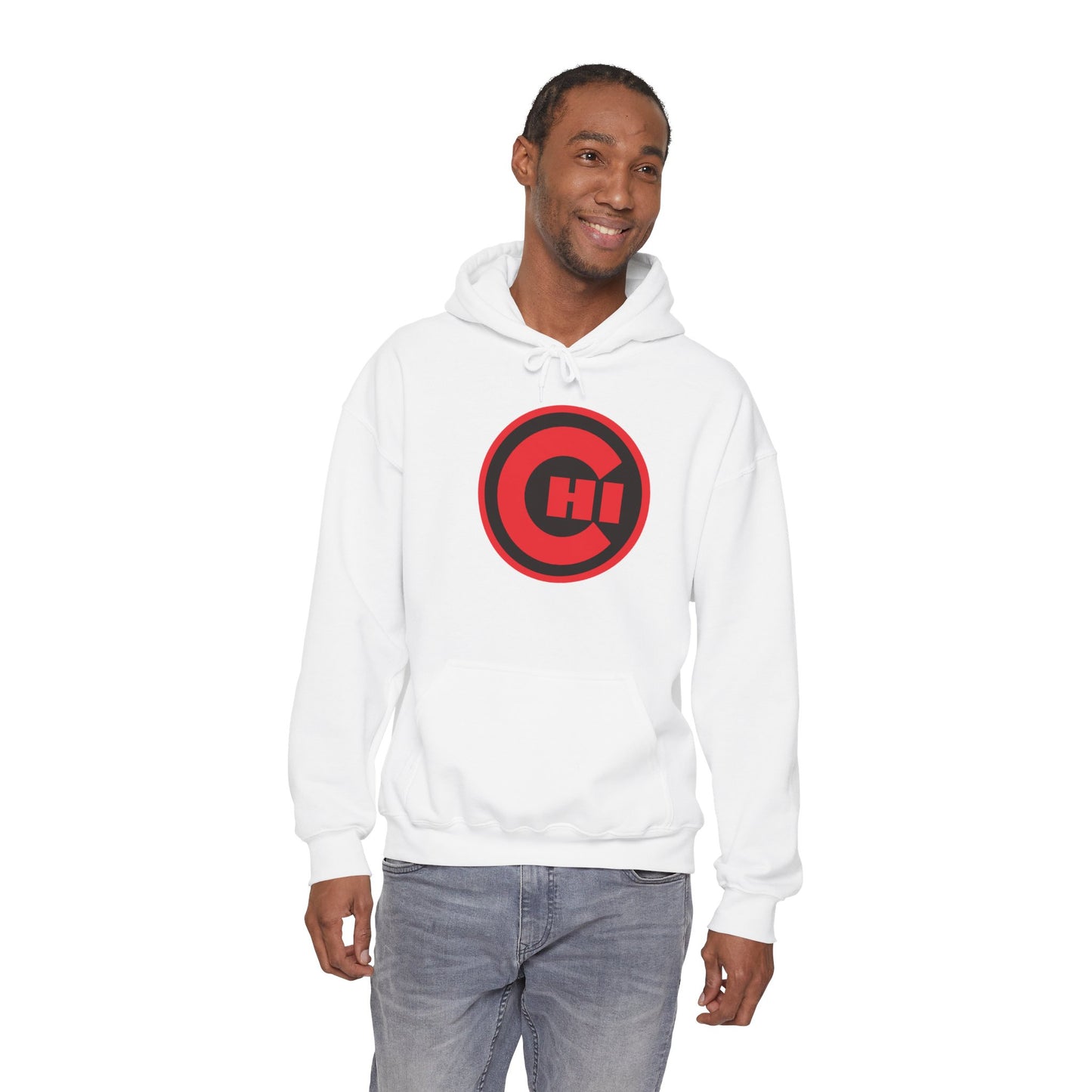 CHI Circle Logo Hoodie – Retro Red Chicago Emblem Sweatshirt