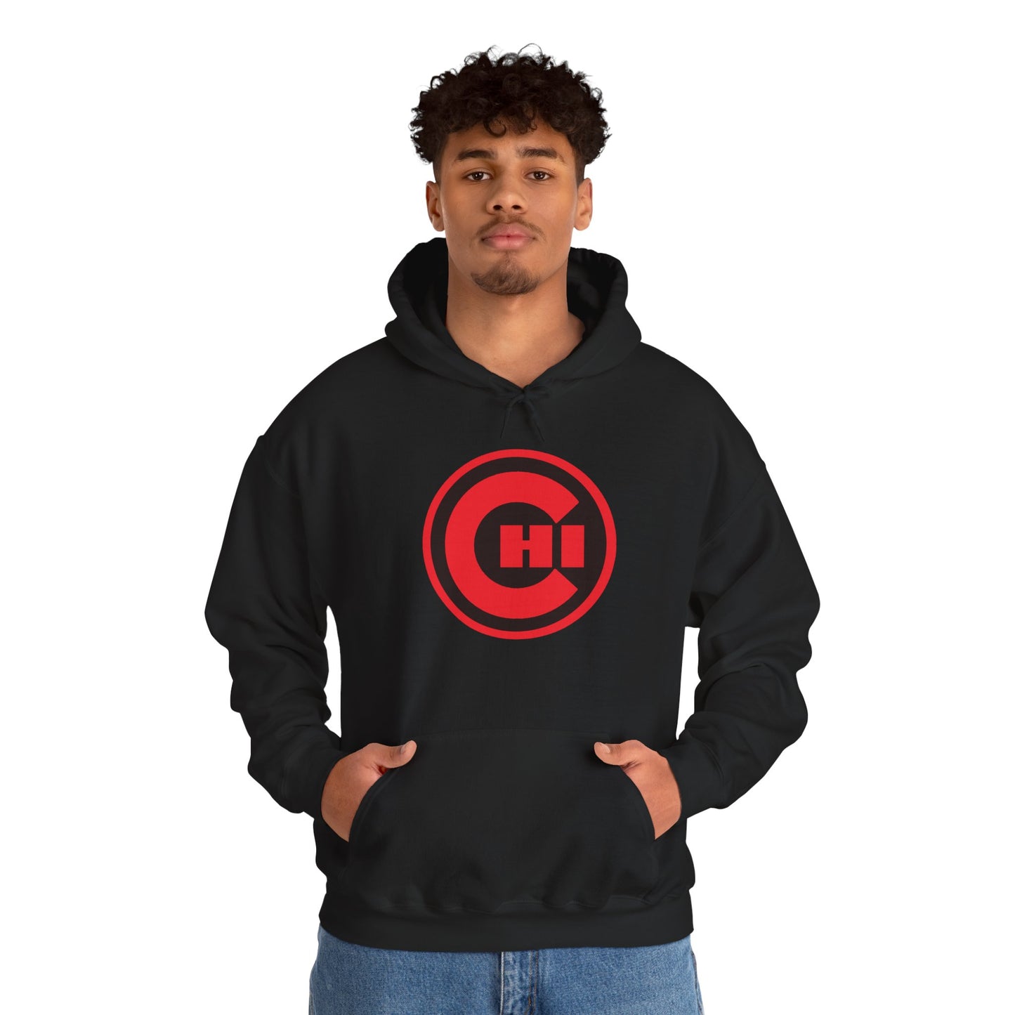 CHI Circle Logo Hoodie – Retro Red Chicago Emblem Sweatshirt