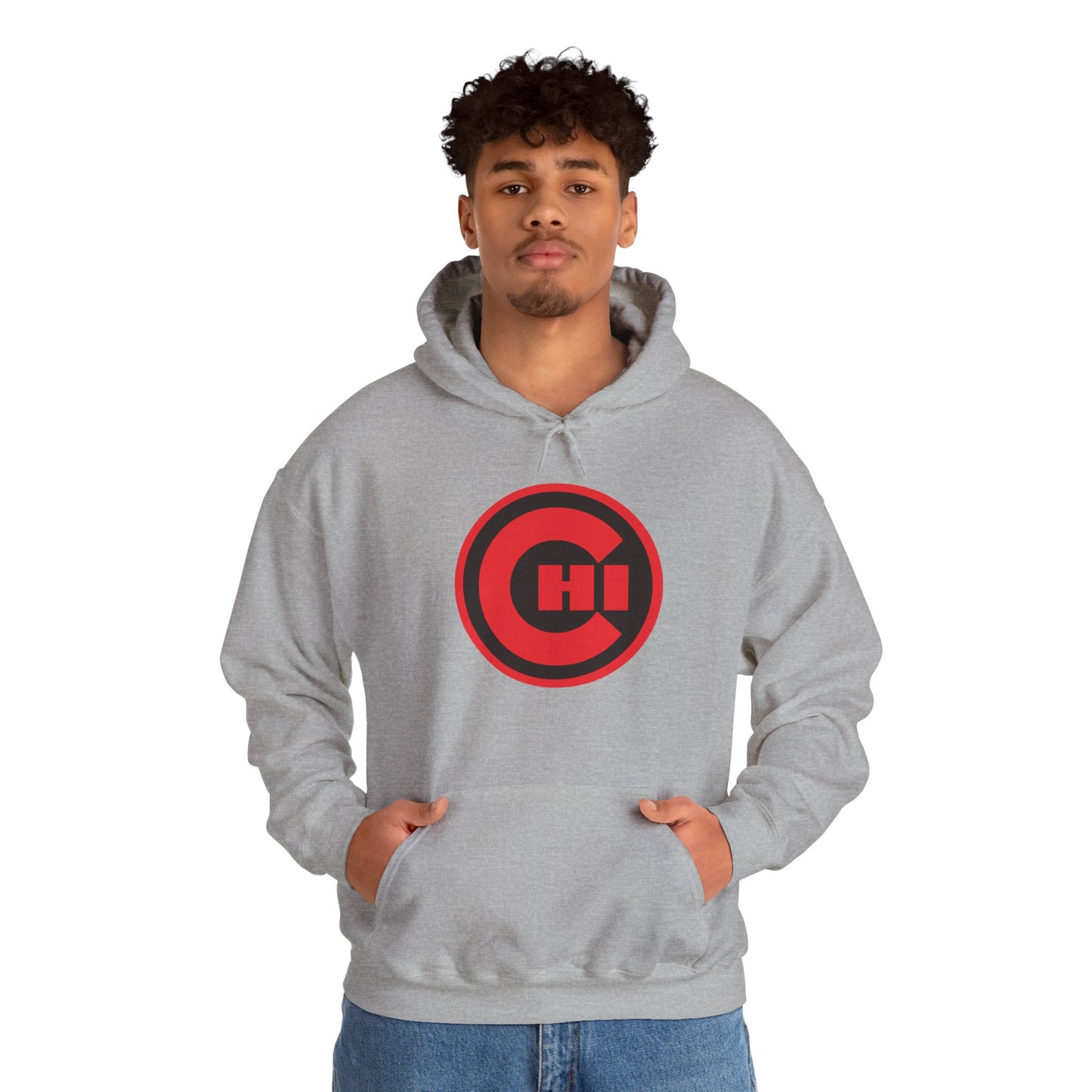 CHI Circle Logo Hoodie – Retro Red Chicago Emblem Sweatshirt